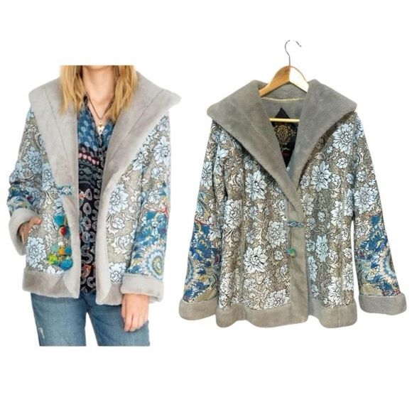Johnny Was Kaya Metallic Jacquard Snow Jacket Size Medium - Picture 1 of 13